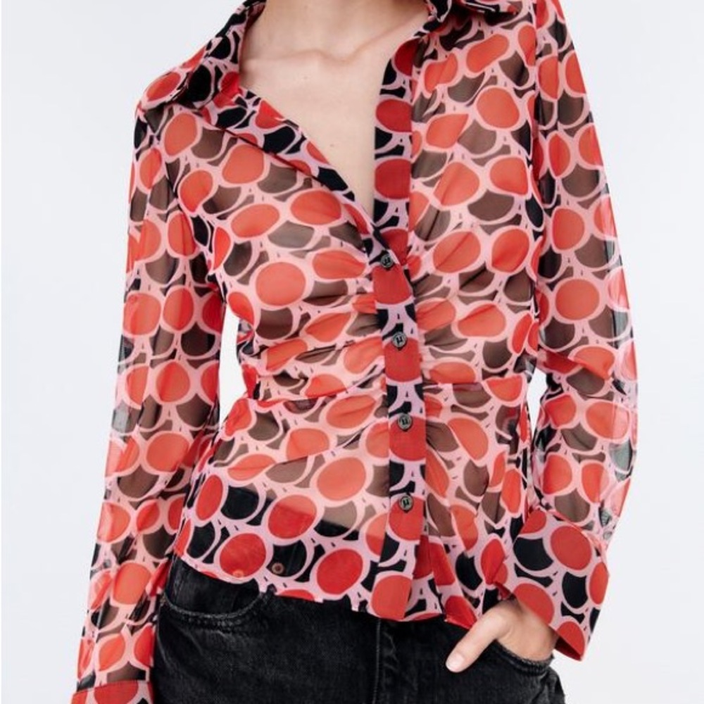 Zara Printed Tulle Blouse